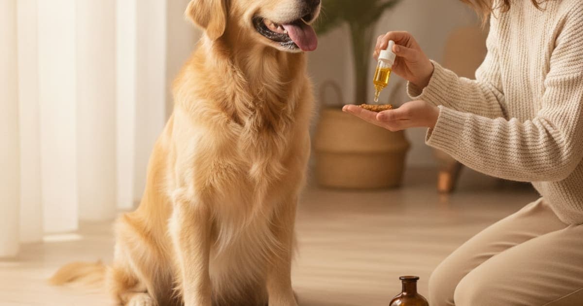 A dog being cared for at home, illustrating dog oil supplements: what they do and how to choose