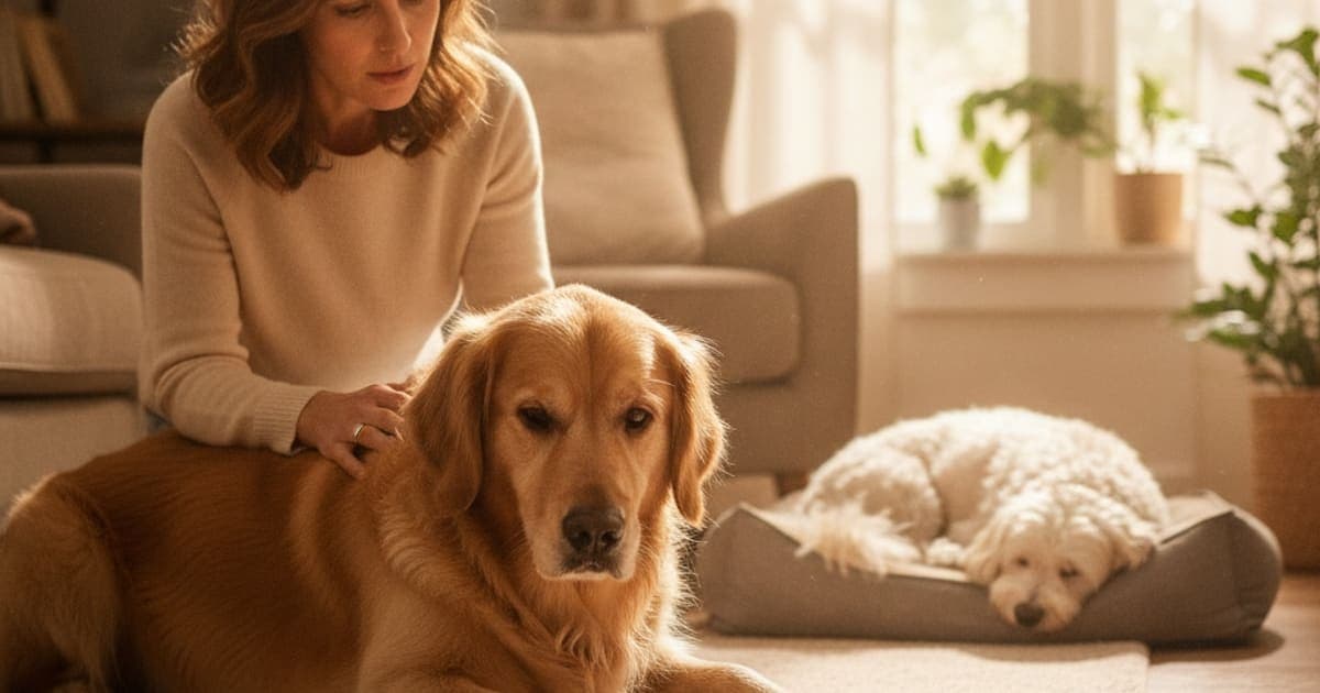 A dog being cared for at home, illustrating dog pain meds stopped working: when to see a vet
