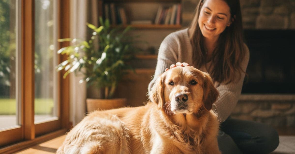 A dog being cared for at home, illustrating dog panosteitis recovery time: realistic expectations