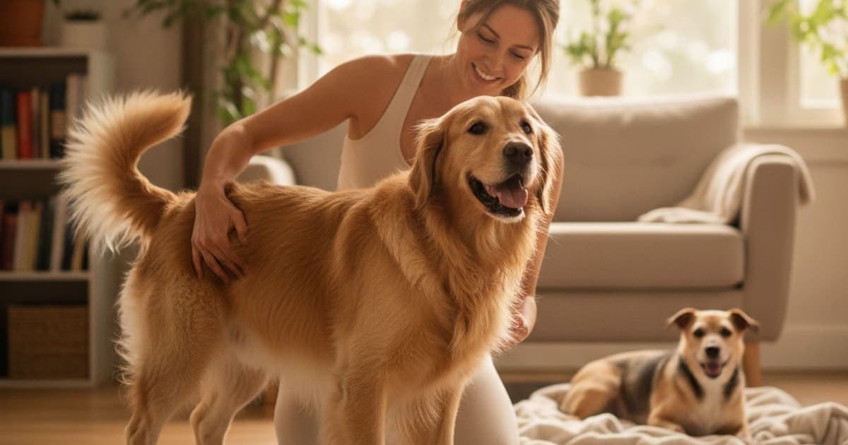 A dog being cared for at home, illustrating how do i give my dog physical therapy at home