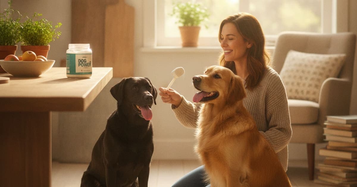 A dog being cared for at home, illustrating dog powder supplements