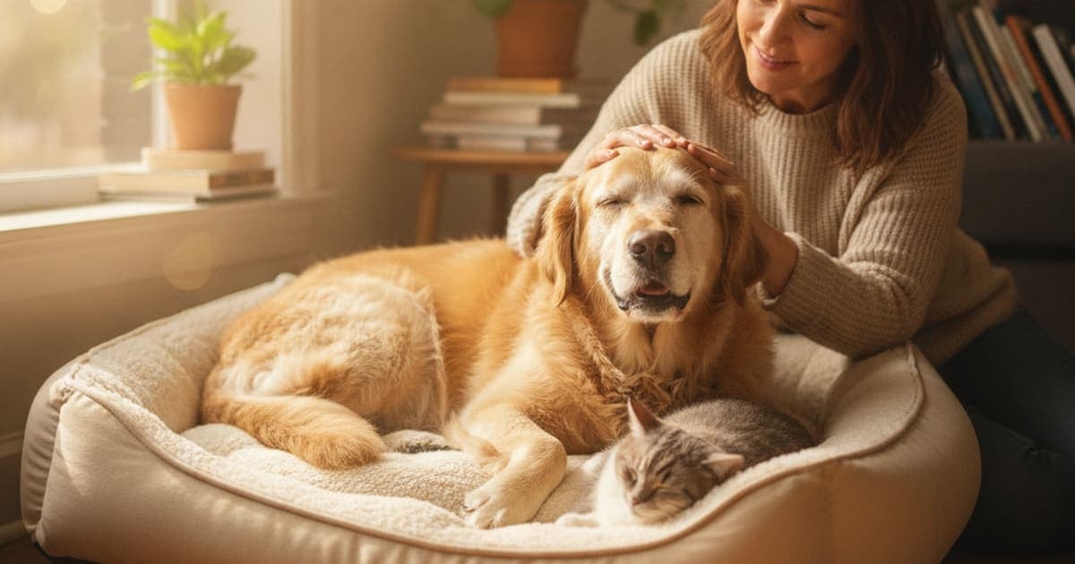 A dog being cared for at home, illustrating dog pressure sores recovery time: what to expect