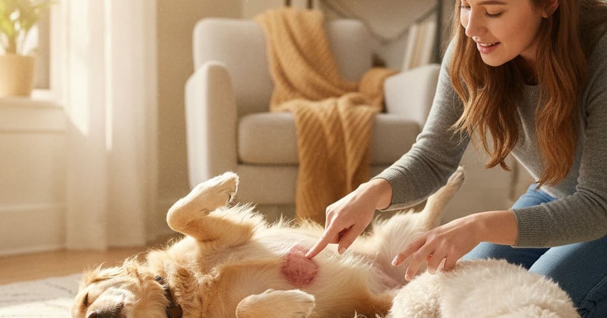 A dog being cared for at home, illustrating dog rash on belly: causes by location and trigger