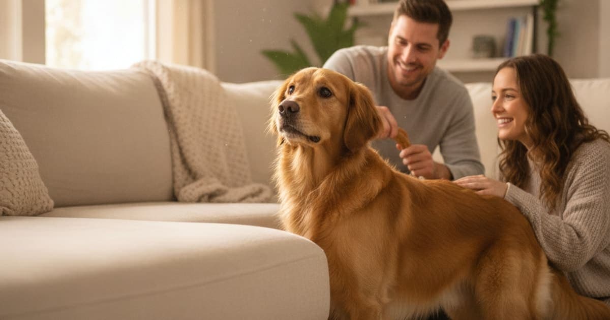 A dog being cared for at home, illustrating dog reluctant to jump on couch: early mobility signs