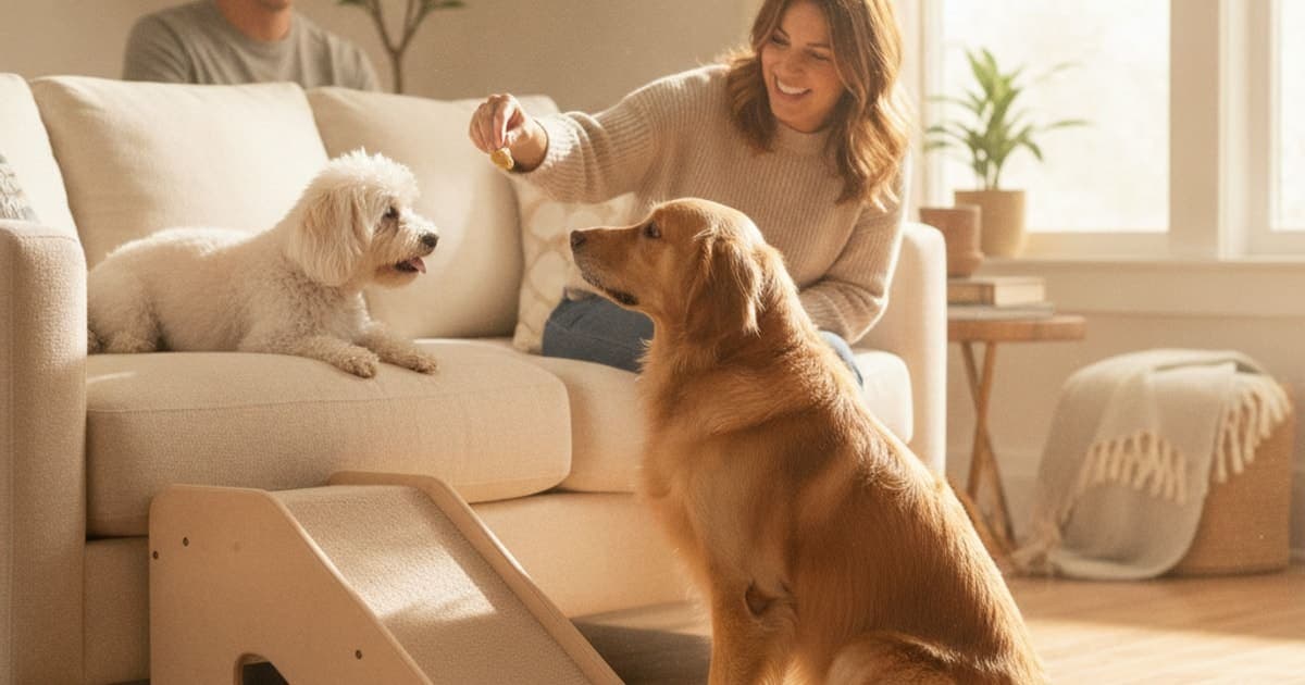 A dog being cared for at home, illustrating dog reluctant to jump on the couch: home remedies
