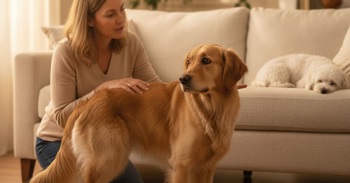 A dog being cared for at home, illustrating dog reluctant to jump on the couch: when to see a vet
