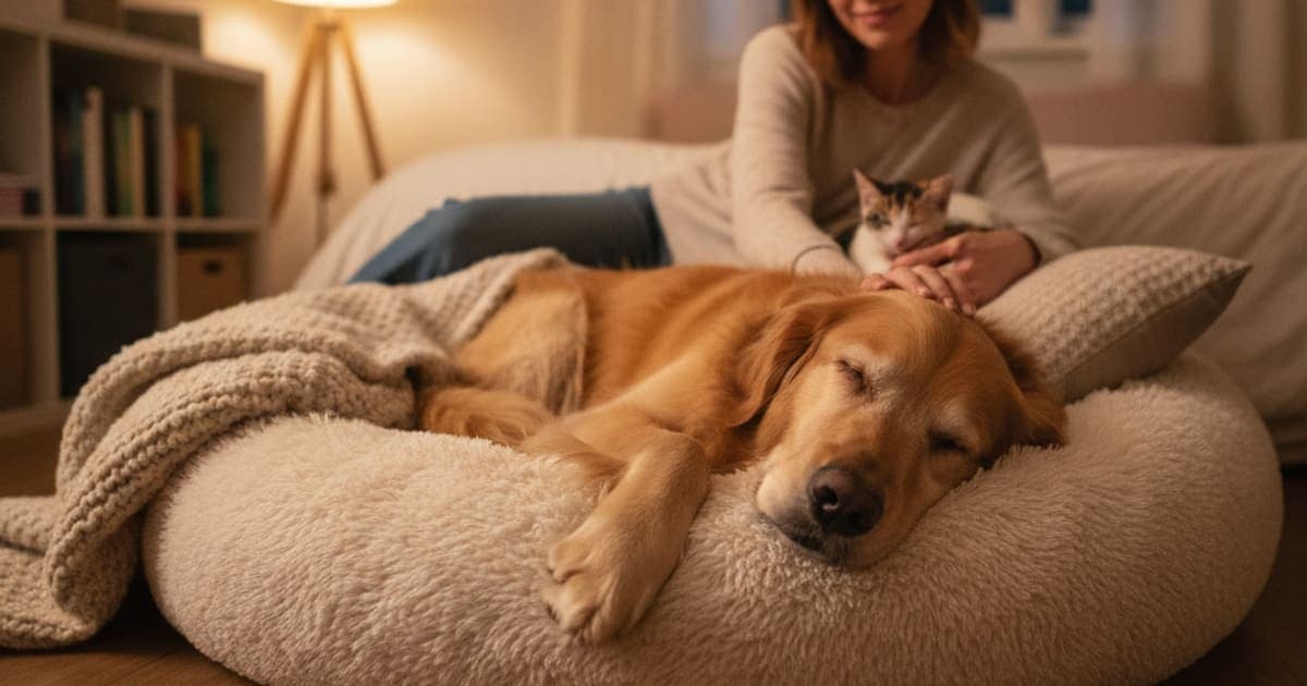 A dog being cared for at home, illustrating dog restless at night: home remedies that help