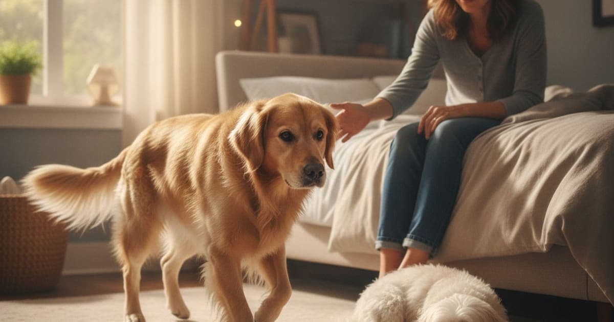 A dog being cared for at home, illustrating dog restless at night: what it usually means