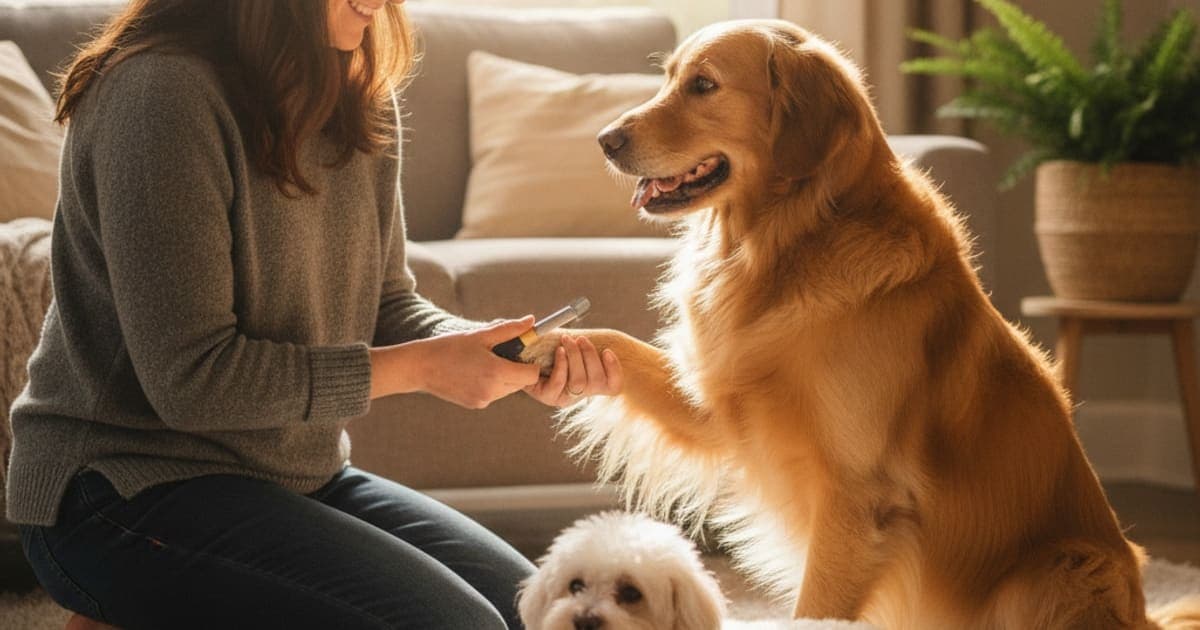 A dog being cared for at home, illustrating dog scuffing back nails: home remedies that help