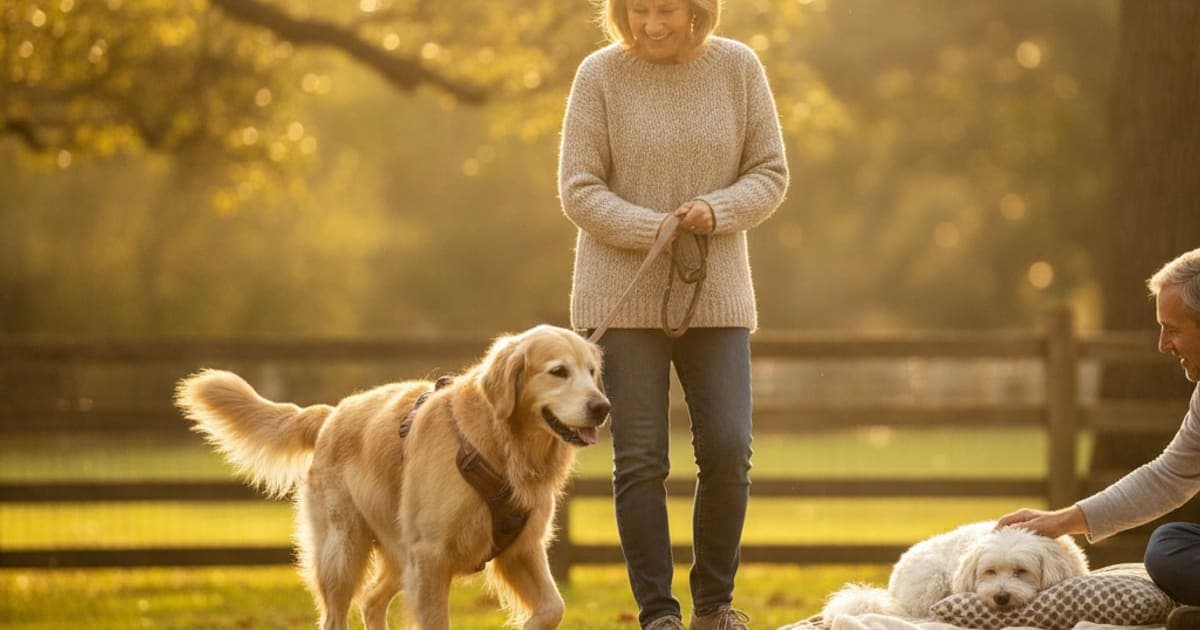 A dog being cared for at home, illustrating senior dog stiffness recovery time: what to expect