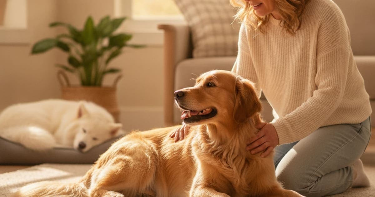 A dog being cared for at home, illustrating dog sensitive lower back: what it usually means