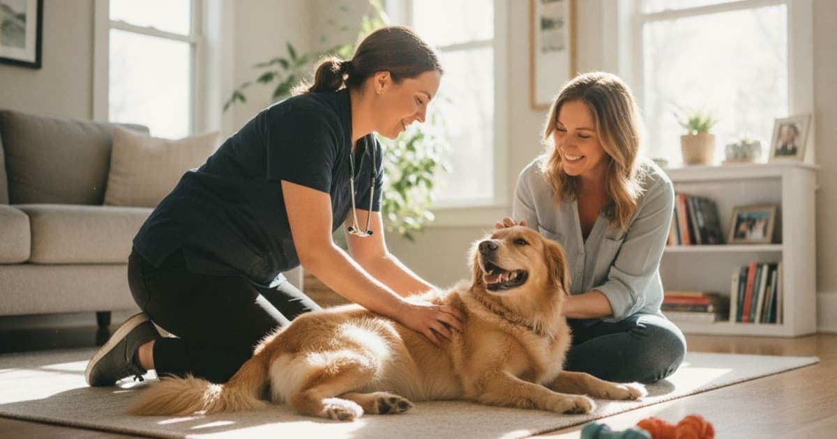 A dog being cared for at home, illustrating dog shaking in the back legs: when to see a vet