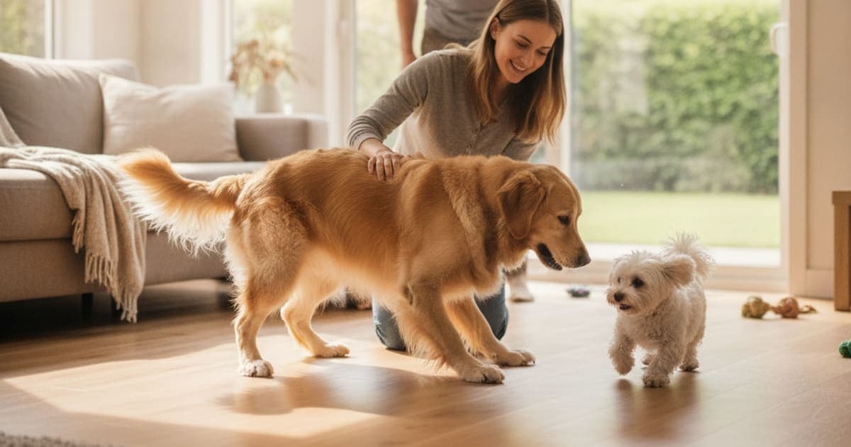 A dog being cared for at home, illustrating dog slipping on hard floors: what it usually means
