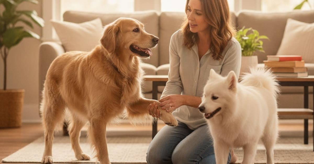 A dog being cared for at home, illustrating dog slipping on hard floors: when to see a vet
