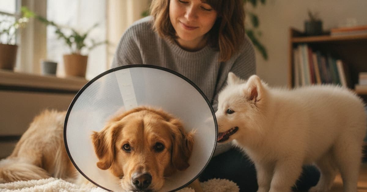 A dog being cared for at home, illustrating dog slow recovery after surgery: when to see a vet