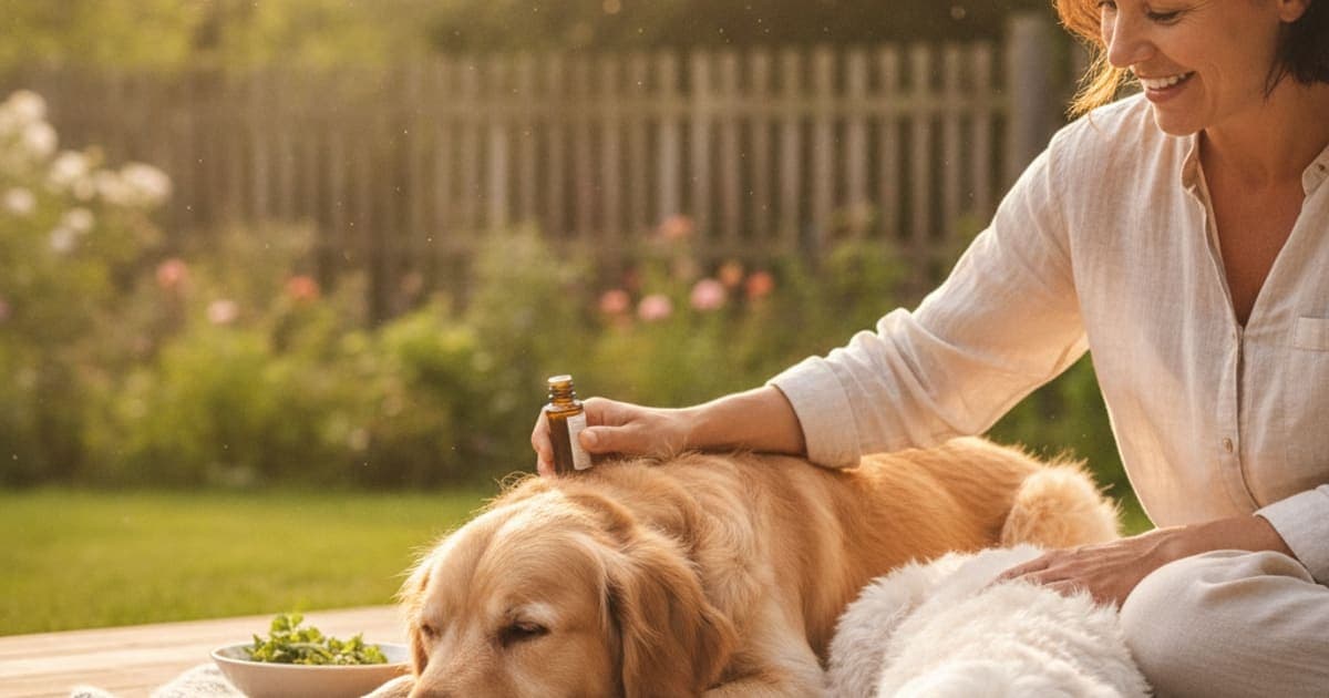 A dog being cared for at home, illustrating dog sore after agility: home remedies that help