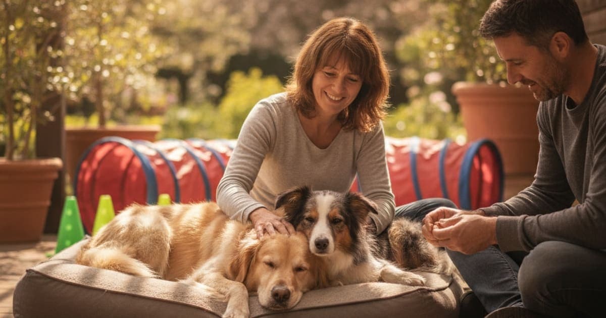 A dog being cared for at home, illustrating dog sore after agility: what it usually means
