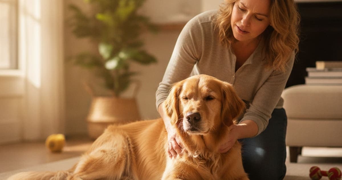 A dog being cared for at home, illustrating dog sore after agility: when to see a vet