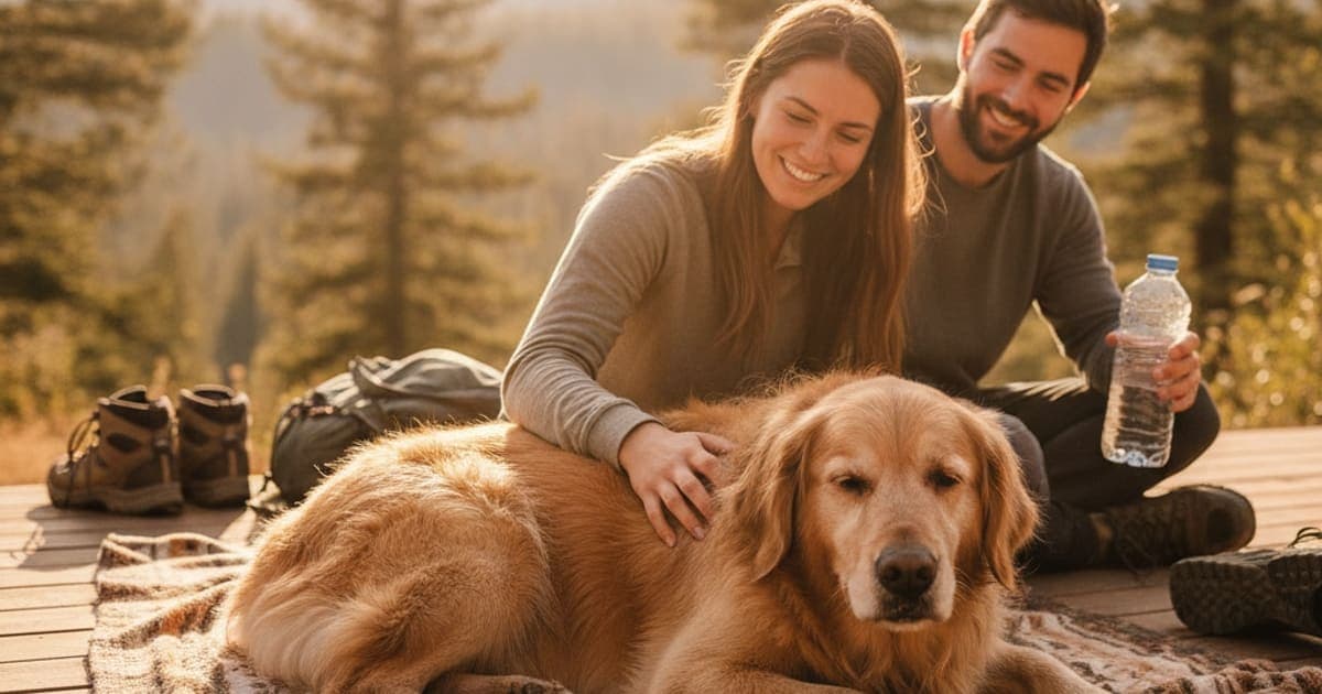 A dog being cared for at home, illustrating dog sore after hiking: what it usually means