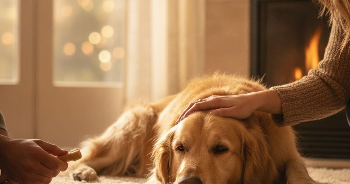 A dog being cared for at home, illustrating dog sore after the dog park: what it usually means