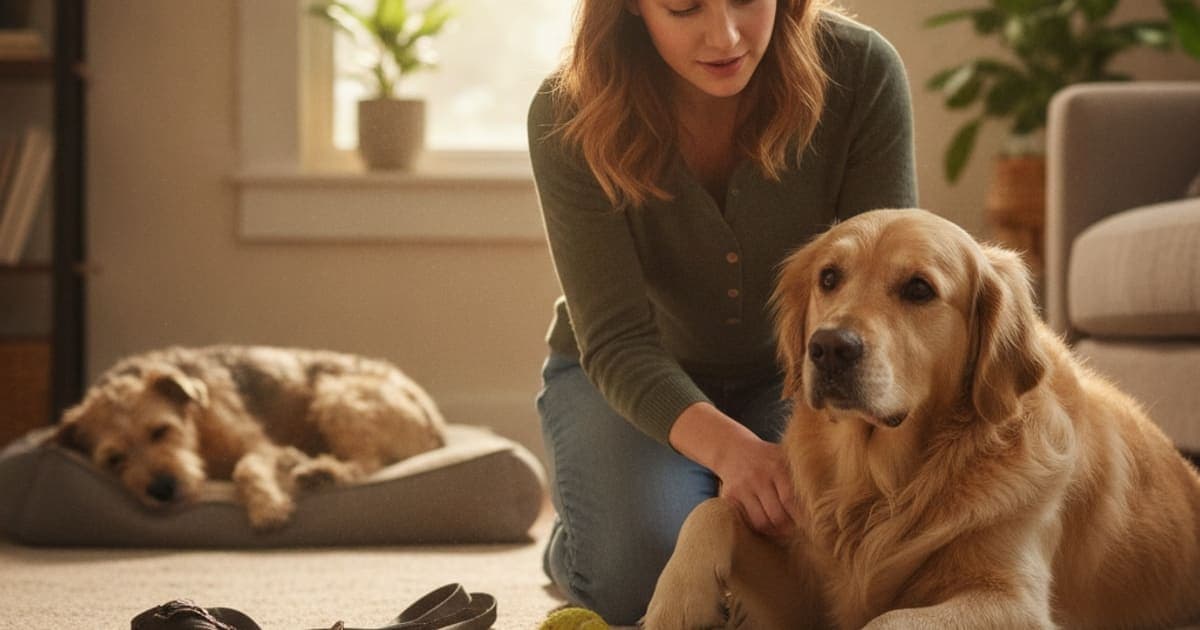 A dog being cared for at home, illustrating dog sore after the dog park: when to see a vet