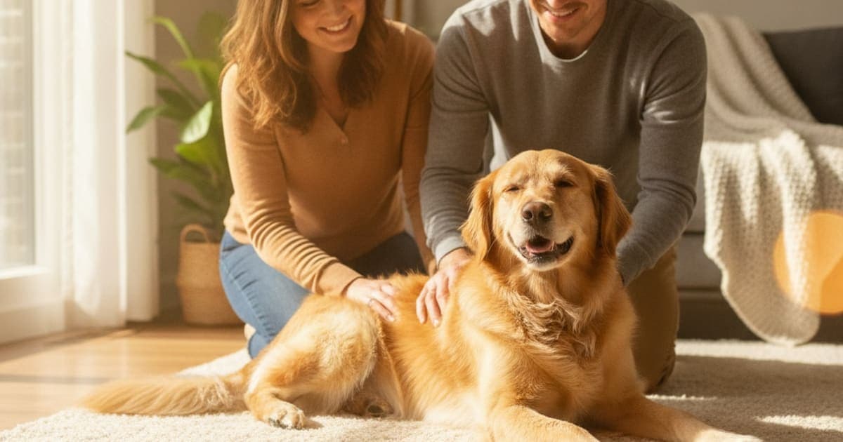 A dog being cared for at home, illustrating dog stiff after resting: home remedies that help