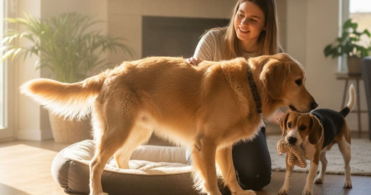 A dog being cared for at home, illustrating dog stiff after resting: when to see a vet
