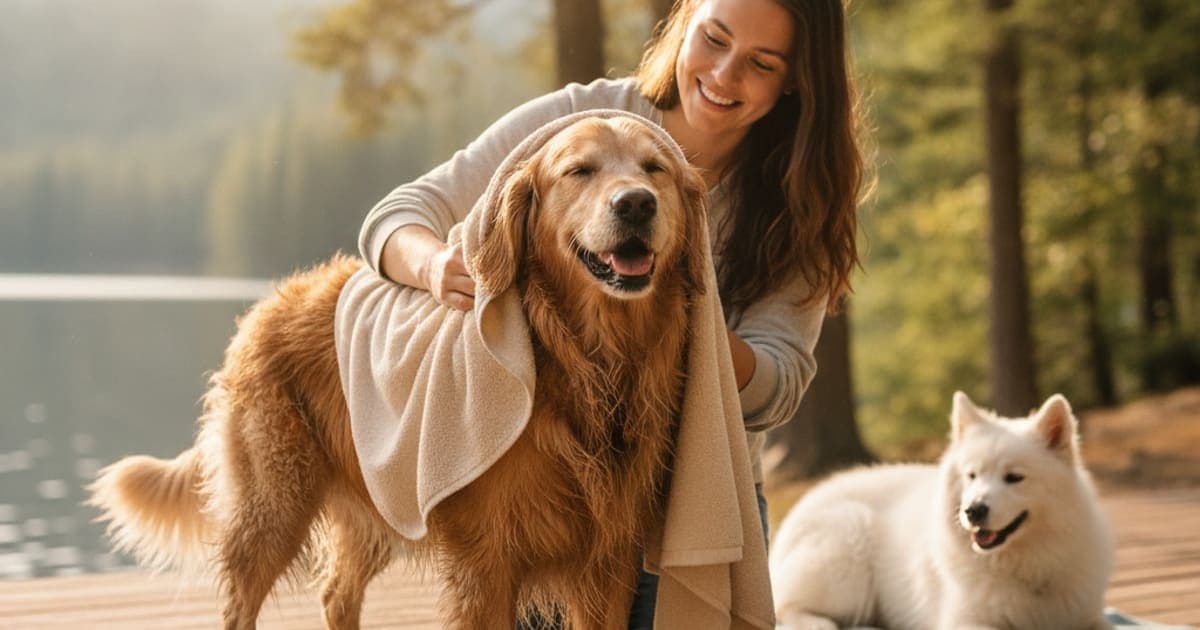 A dog being cared for at home, illustrating dog stiff after swimming: home remedies that actually help