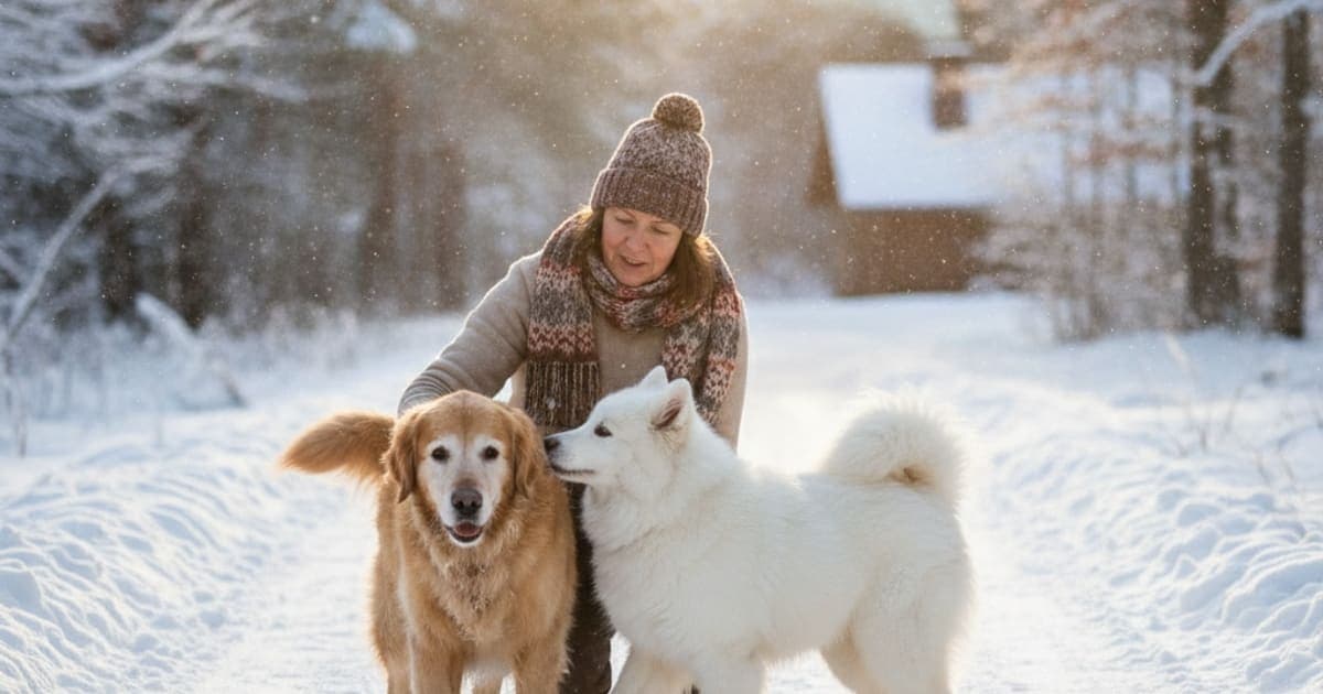 A dog being cared for at home, illustrating dog stiff in cold weather: what it usually means