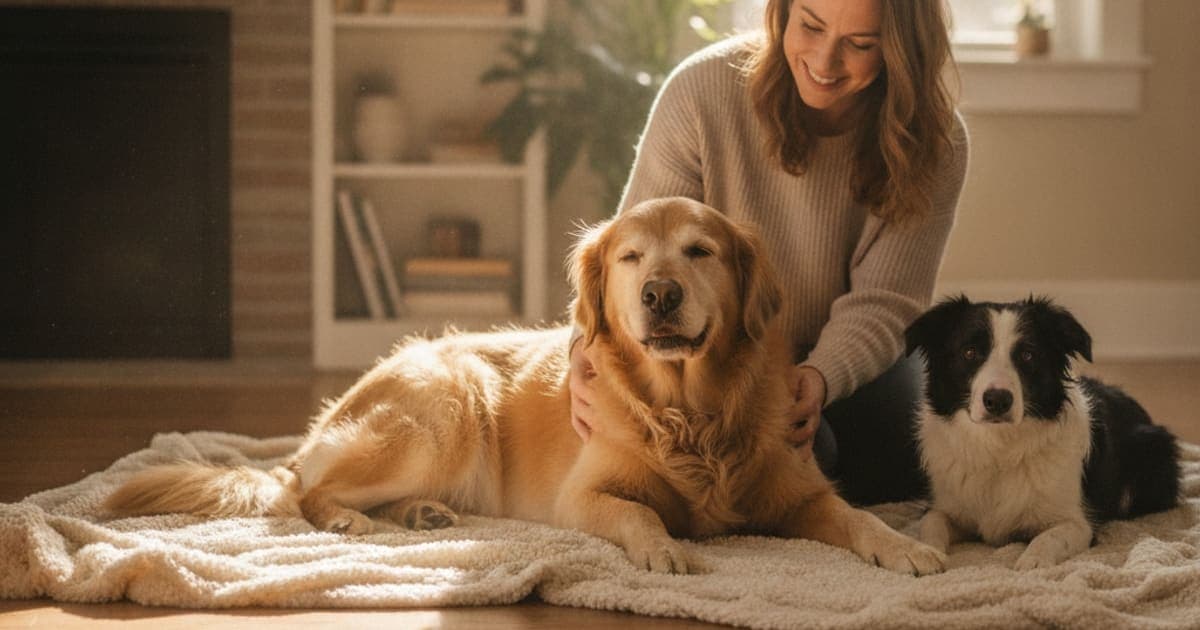 A dog being cared for at home, illustrating dog stiff in the morning: home remedies that help