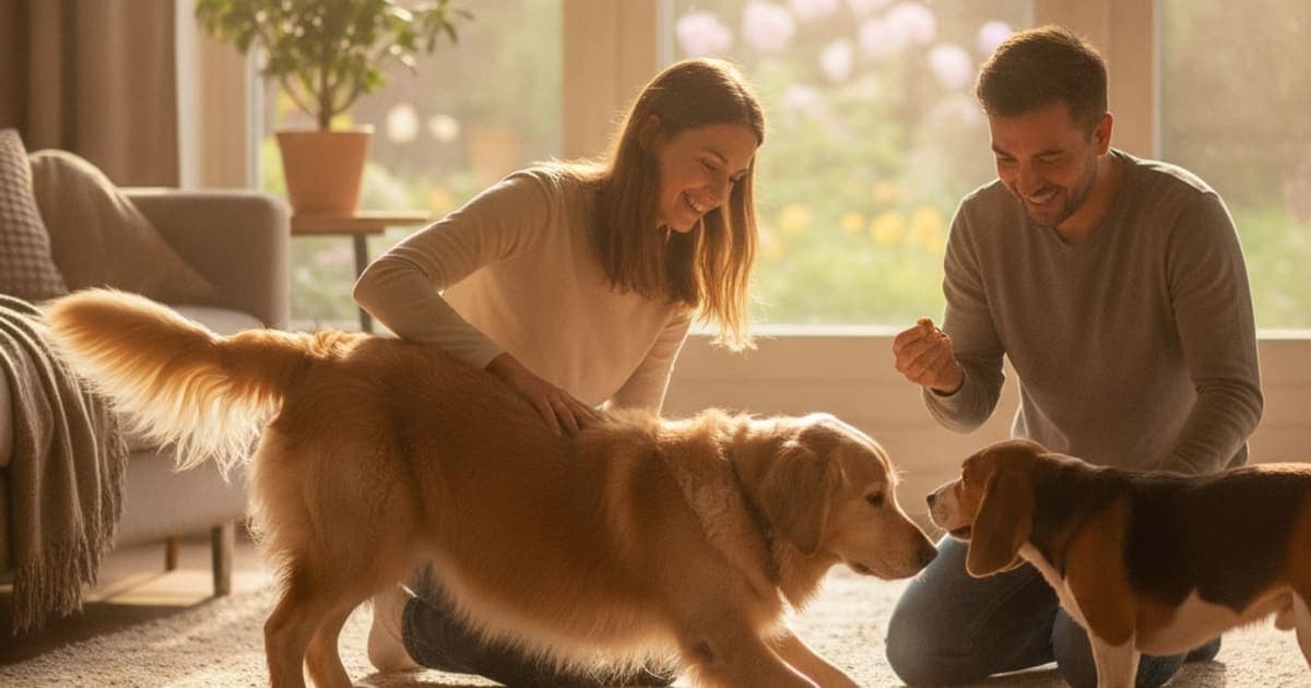 A dog being cared for at home, illustrating dog stiff in the morning: what it usually means