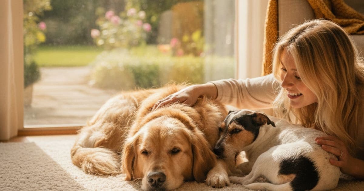 A dog being cared for at home, illustrating dog stomach ulcers recovery time: what to expect