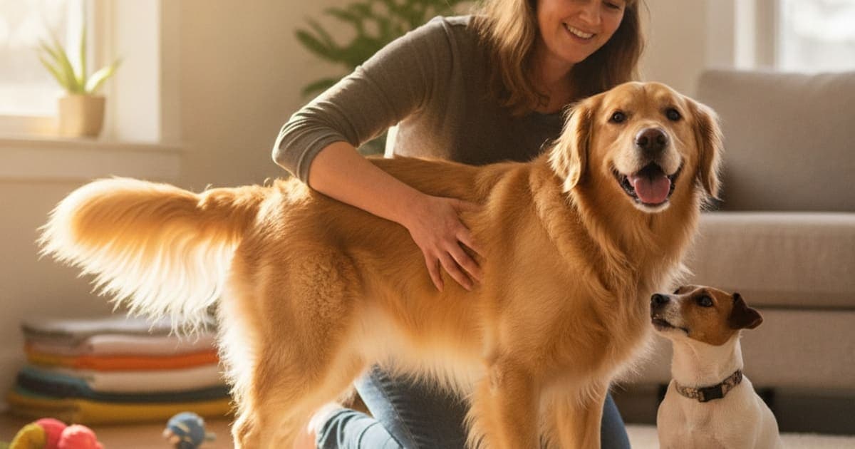 A dog being cared for at home, illustrating dog struggling to squat: home remedies that help