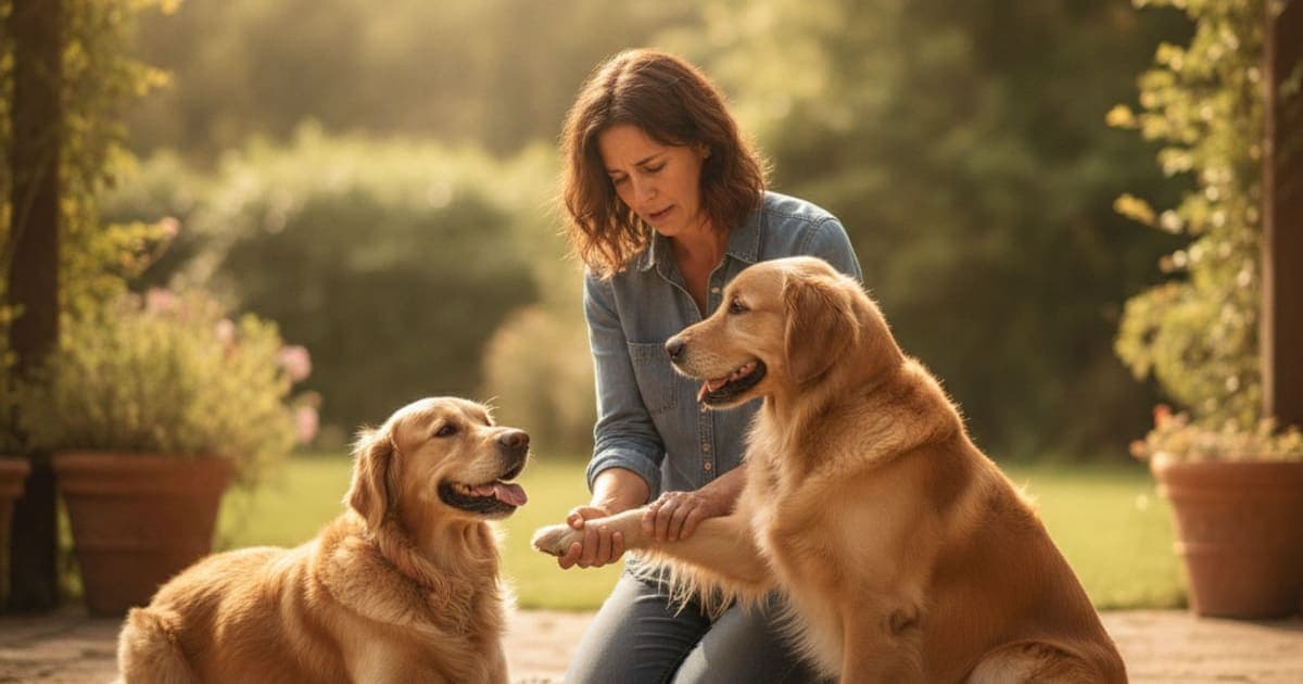 A dog being cared for at home, illustrating dog sudden limping: what it usually means