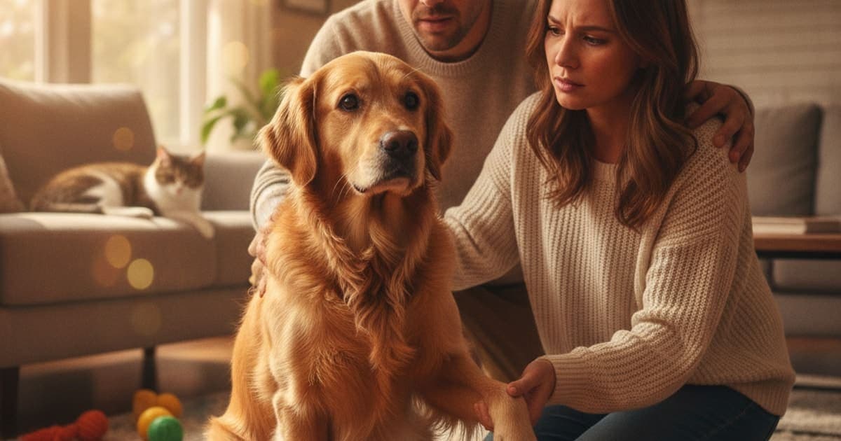 A dog being cared for at home, illustrating dog suddenly limping on a back leg