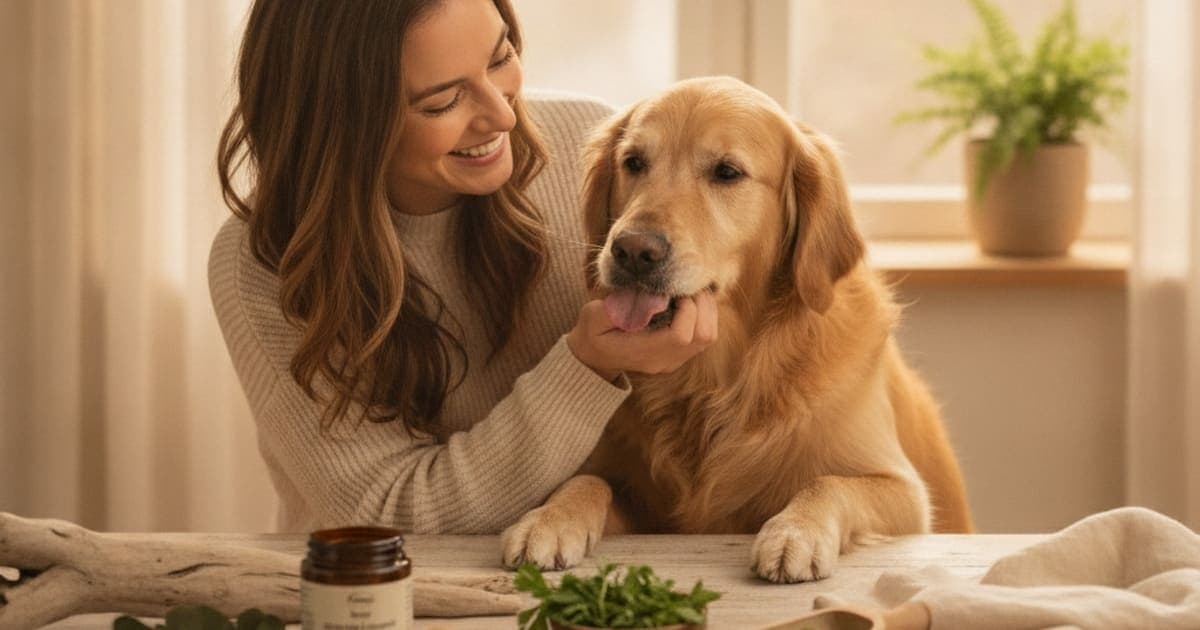 A dog being cared for at home, illustrating dog supplements for bad breath: what actually helps