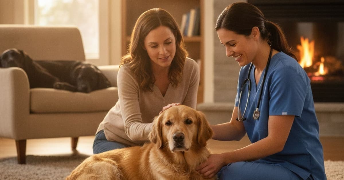 A dog being cared for at home, illustrating dog swollen joint: when to see a vet (red flags)
