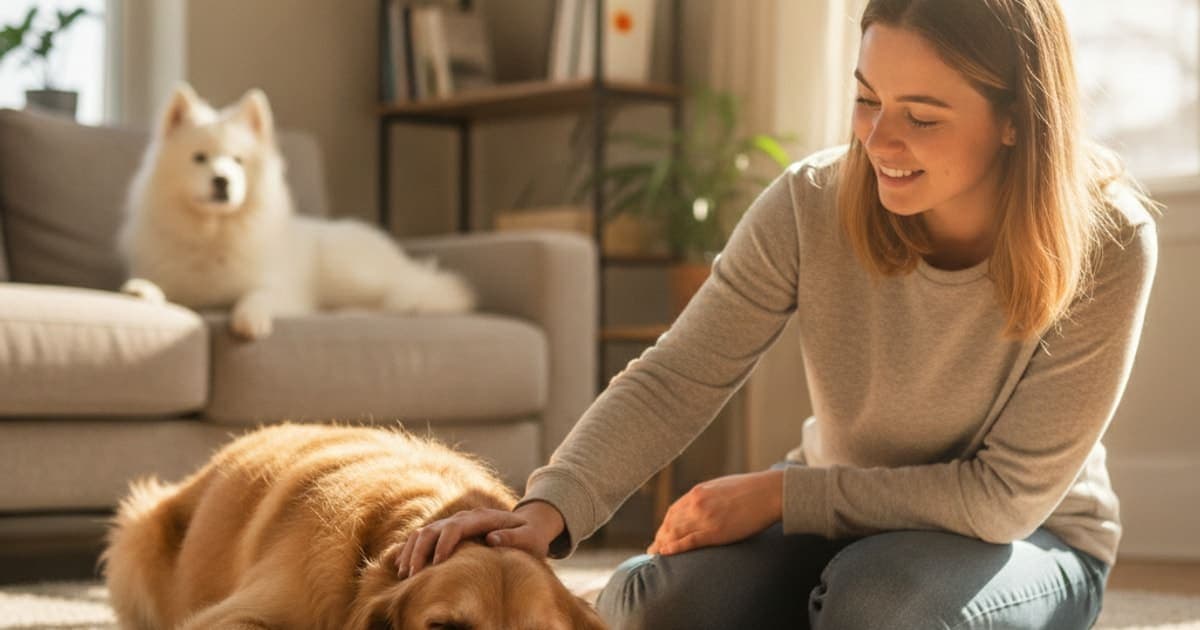 A dog being cared for at home, illustrating dog tiring quickly: when to see a vet
