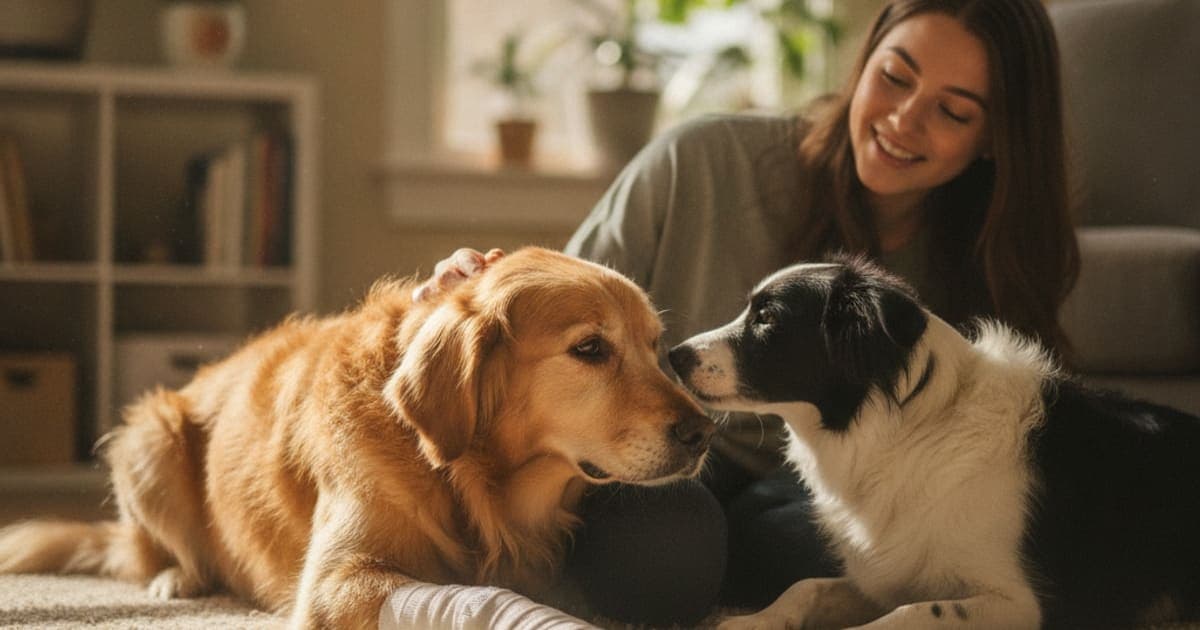 A dog being cared for at home, illustrating dog toe injury recovery time: realistic expectations