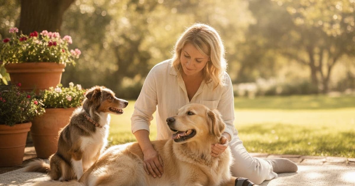 A dog being cared for at home, illustrating dog torn ligament recovery time: realistic expectations