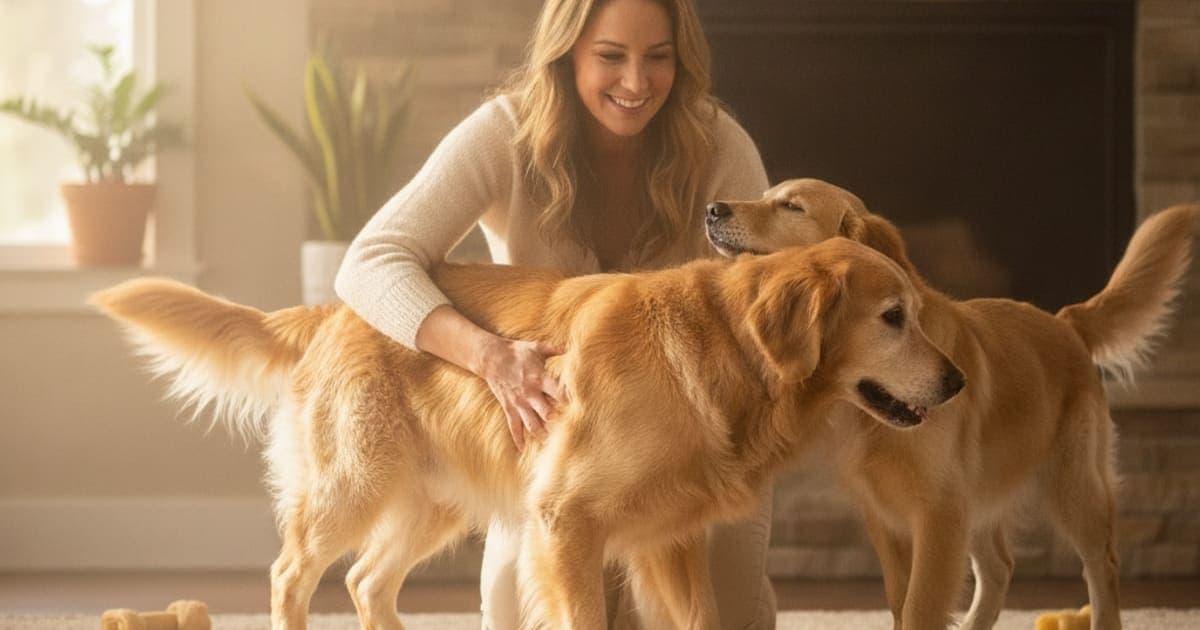 A dog being cared for at home, illustrating dog trouble getting up: home remedies that help