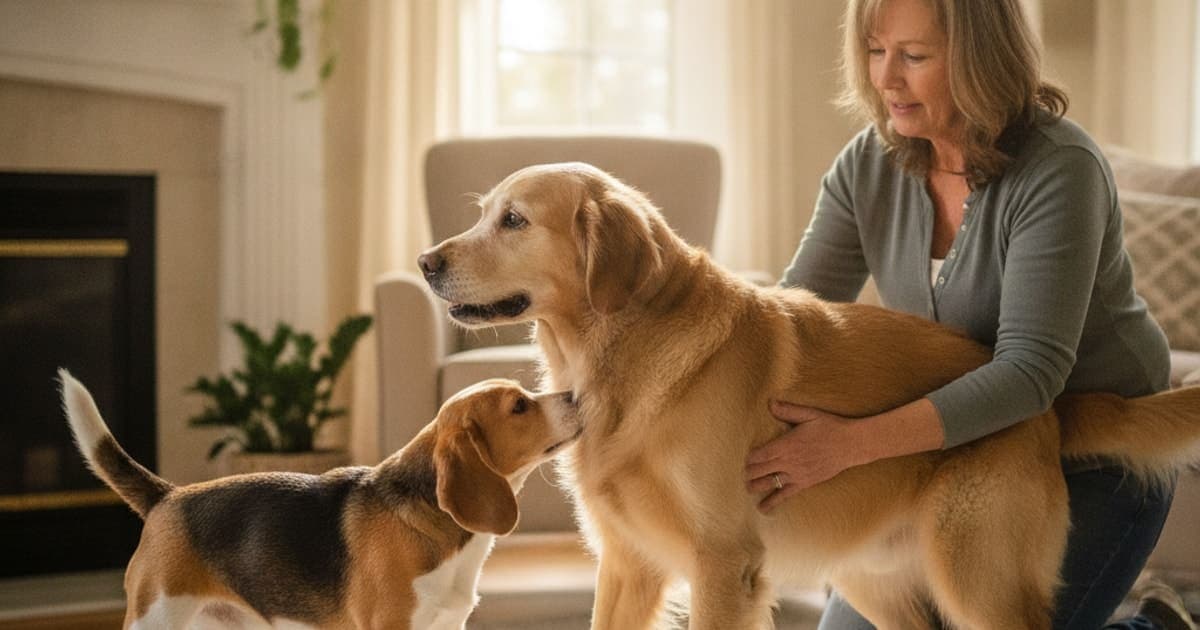 A dog being cared for at home, illustrating dog trouble getting up: when to see a vet