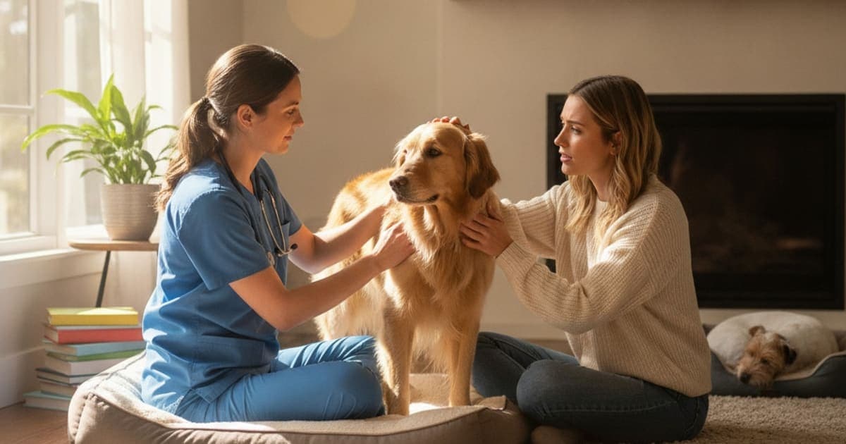 A dog being cared for at home, illustrating dog uneven gait: when to see a vet