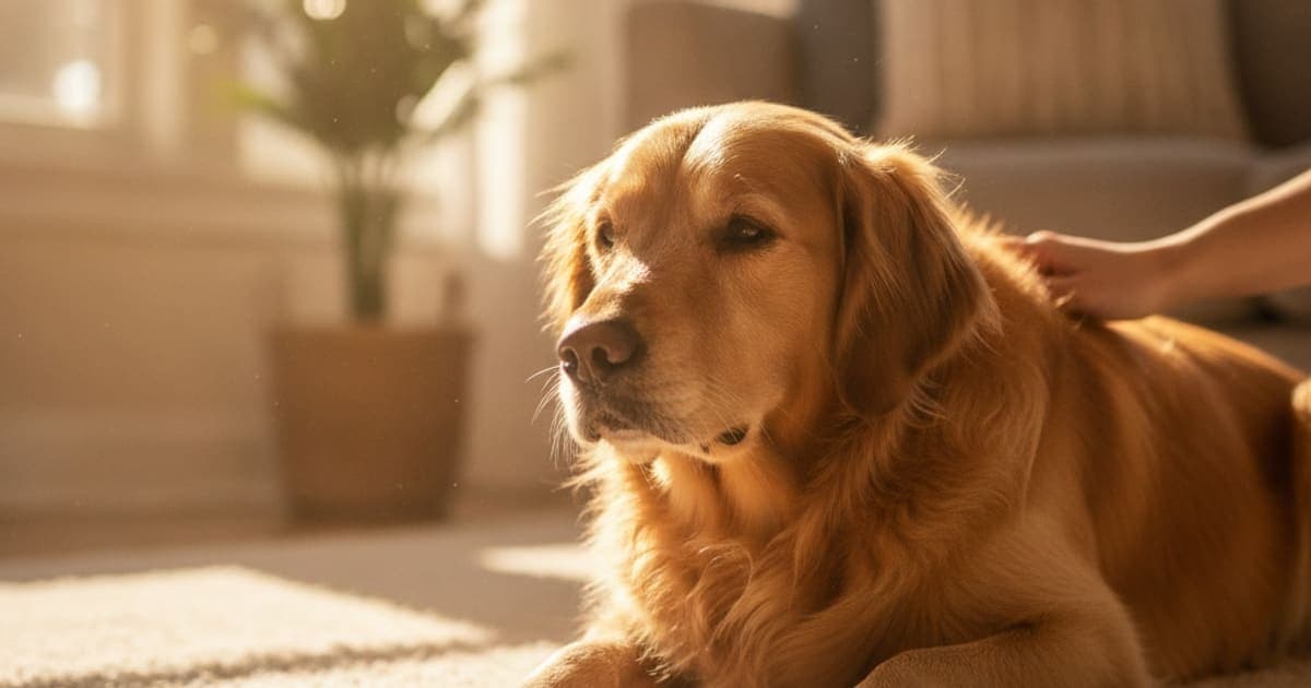 A dog being cared for at home, illustrating dog vestibular disease recovery time: what to expect