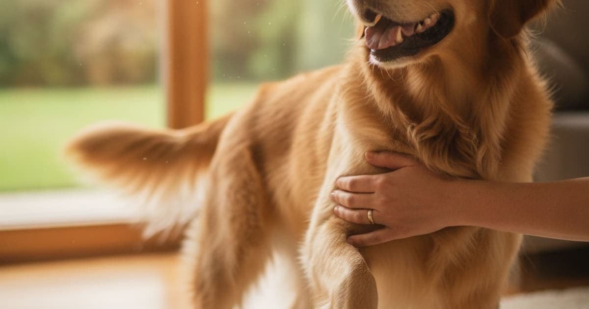 A dog being cared for at home, illustrating dog warm joint: what it usually means
