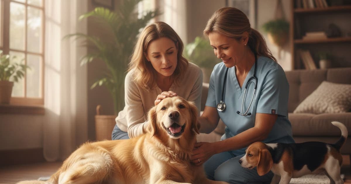A dog being cared for at home, illustrating dog warm joint: when to see a vet