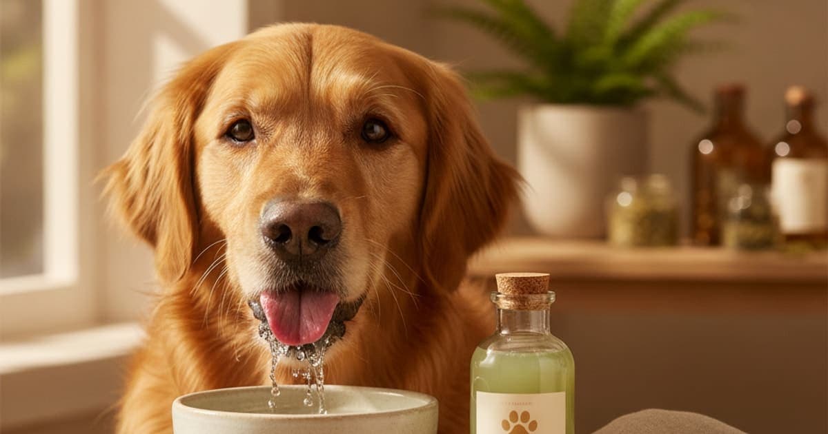 A dog being cared for at home, illustrating dog water supplements: what they can support