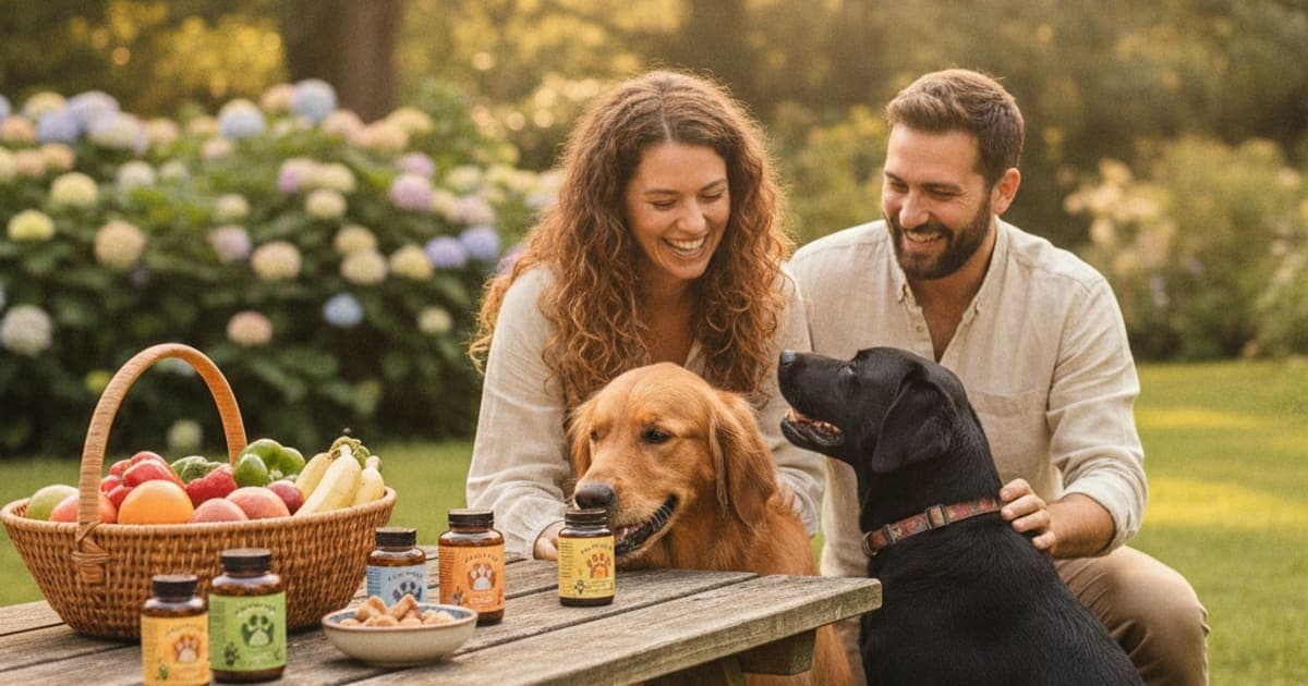 A dog being cared for at home, illustrating dog wellness supplements