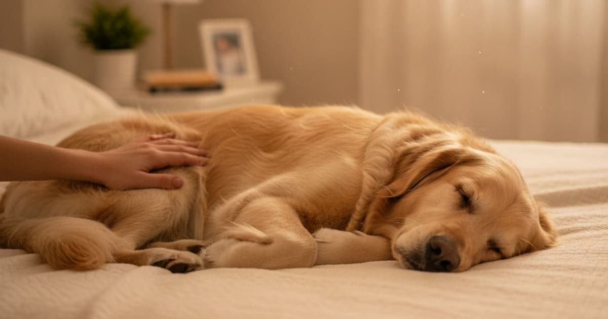 A dog being cared for at home, illustrating dog whining at night: home remedies that help