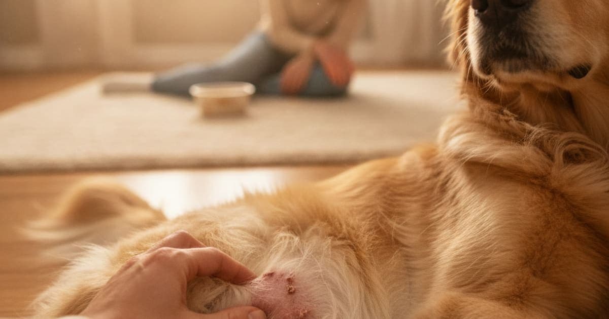 A dog being cared for at home, illustrating how do i know if my dog has a skin yeast infection
